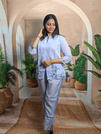 Premium elegant sky embroidered co-ord set full view for women with stylish party and festive wear look