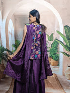 Premium fancy wine position print palazzo suit back view for women with elegant ethnic wear styling