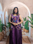 Premium fancy wine position print palazzo suit full view for women with fancy dupatta and beads work