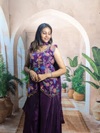 Premium fancy wine position print palazzo suit side view for women with stylish ethnic design