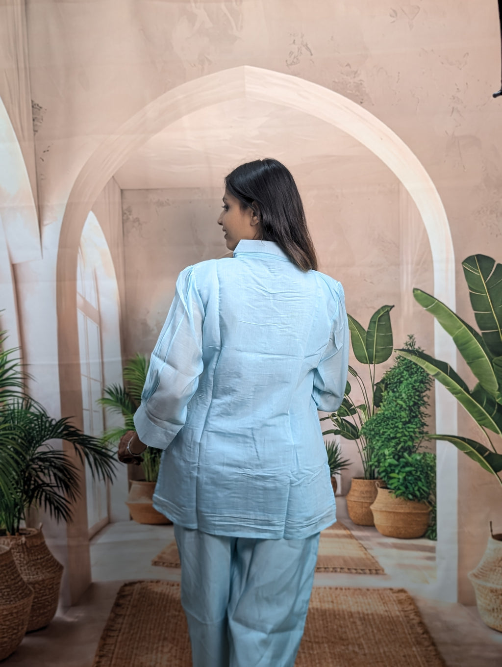 Elegant Firozi Mal Chanderi Co-Ord Set for Women back view showcasing premium fabric and comfortable fit