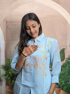 Close up view of Elegant Firozi Mal Chanderi Co-Ord Set for Women showing premium fabric and stylish design