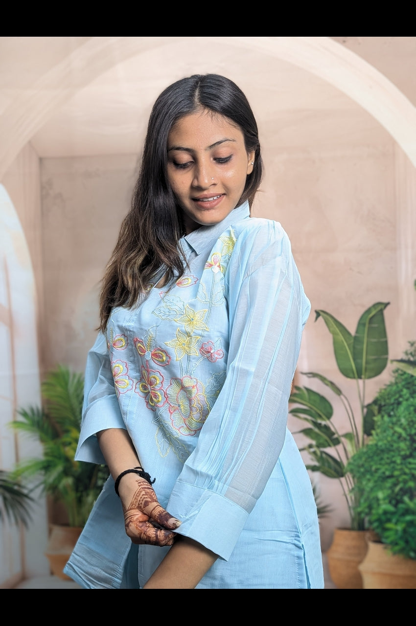Elegant Firozi Mal Chanderi Co-Ord Set Design Detail on Premium Mal Chanderi Fabric for Women