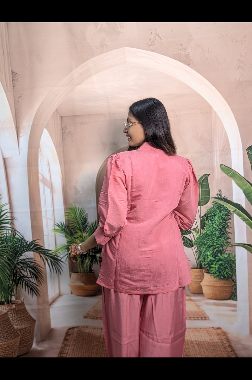 Stylish Gajari Mal Chanderi Co-Ord Set for Women Back View in Premium Mal Chanderi Fabric Fully Stitched