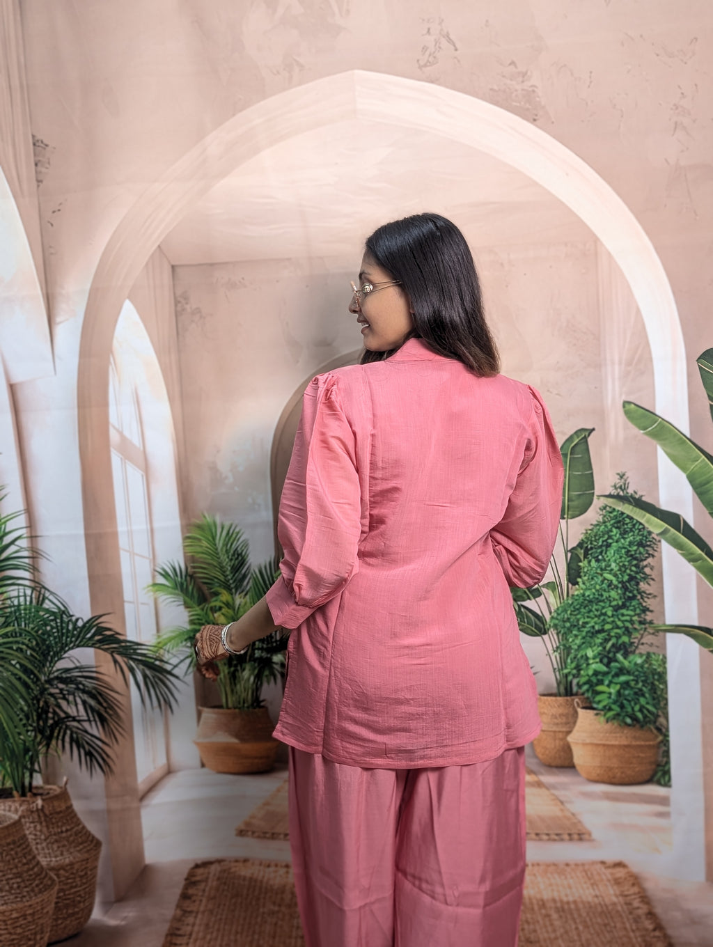 Gajari Mal Chanderi Co-Ord Set for Women Back View in Premium Mal Chanderi Fabric Fully Stitched