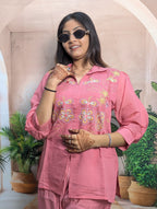 Gajari Mal Chanderi Co-Ord Set Close Up Showing Premium Mal Chanderi Fabric and Elegant Embroidery Work