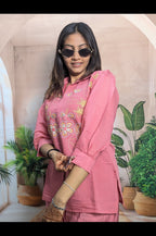 Stylish Gajari Mal Chanderi Co-Ord Set Embroidery Work Detail on Premium Mal Chanderi Fabric