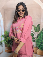 Gajari Mal Chanderi Co-Ord Set Elegant Embroidery Work Detail on Premium Mal Chanderi Fabric
