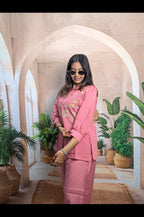 Stylish Gajari Mal Chanderi Co-Ord Set Premium Mal Chanderi Fabric Detail with Embroidery Work