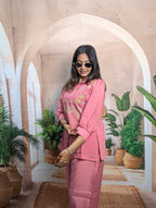 Gajari Mal Chanderi Co-Ord Set Premium Mal Chanderi Fabric Detail with Elegant Embroidery Work
