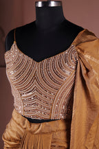 Golden Indo Western Skirt Set Blouse Real Look with Beads Work for Women Wedding and Party Wear Outfit