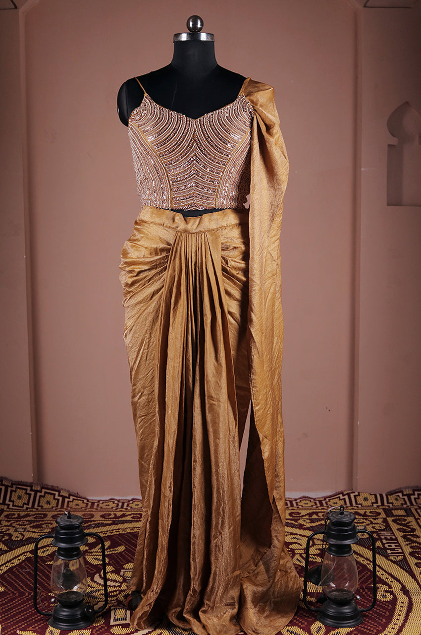 Golden Indo Western Skirt Set Real Look for Women Designer Ethnic Fusion Party and Festive Wear Outfit