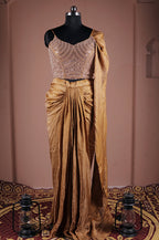 Golden Indo Western Skirt Set Real Look for Women Designer Ethnic Fusion Party and Festive Wear Outfit