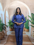 Elegant embroidery work detail on Light Blue Co-Ord Set for Women with premium ethnic fashion look