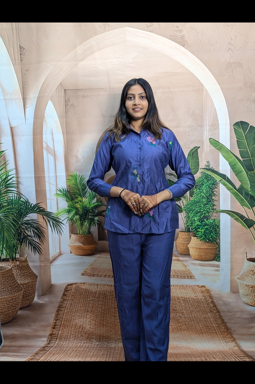 Elegant Light Blue Embroidered Co-Ord Set Embroidery Work Detail on Premium Fabric for Women