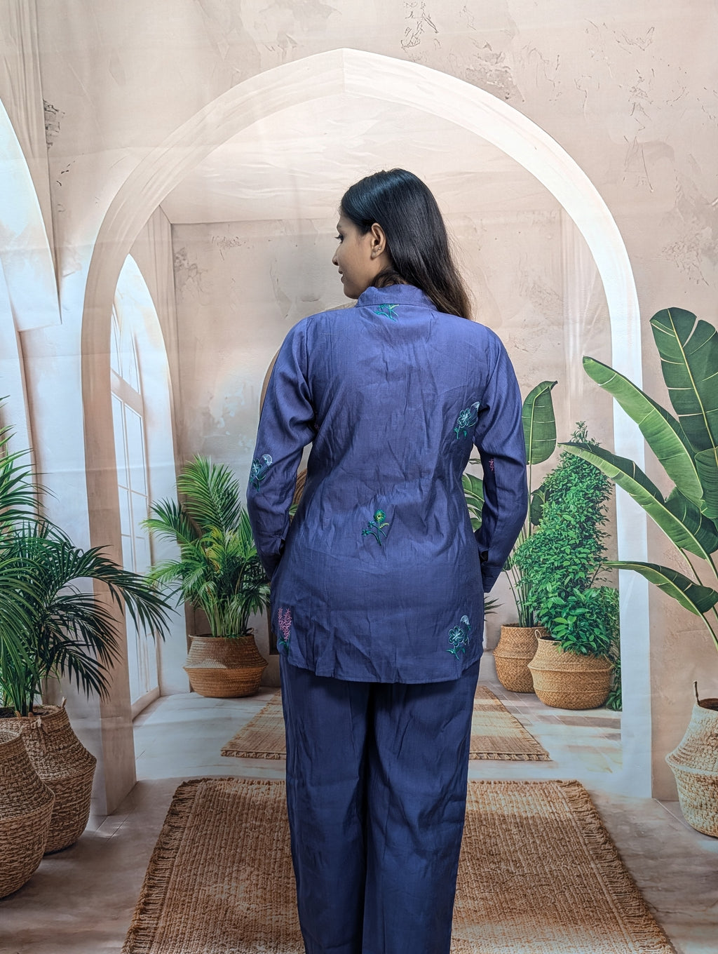 Elegant Light Blue Embroidered Co-Ord Set for Women back view showing premium fabric and comfortable fit