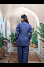 Elegant Light Blue Embroidered Co-Ord Set Close Up Showing Premium Fabric and Elegant Embroidery Work