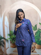 Close up view of Elegant Light Blue Embroidered Co-Ord Set for Women with detailed embroidery work