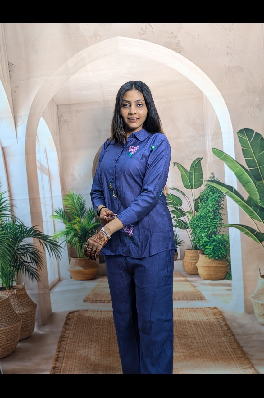 Elegant Light Blue Embroidered Co-Ord Set Premium Fabric Detail with Elegant Embroidery Work