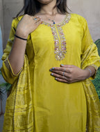 Premium luxury yellow beads work palazzo suit work view with elegant designer ethnic detailing