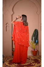 Designer orange indo western skirt set full back look with shrug for women