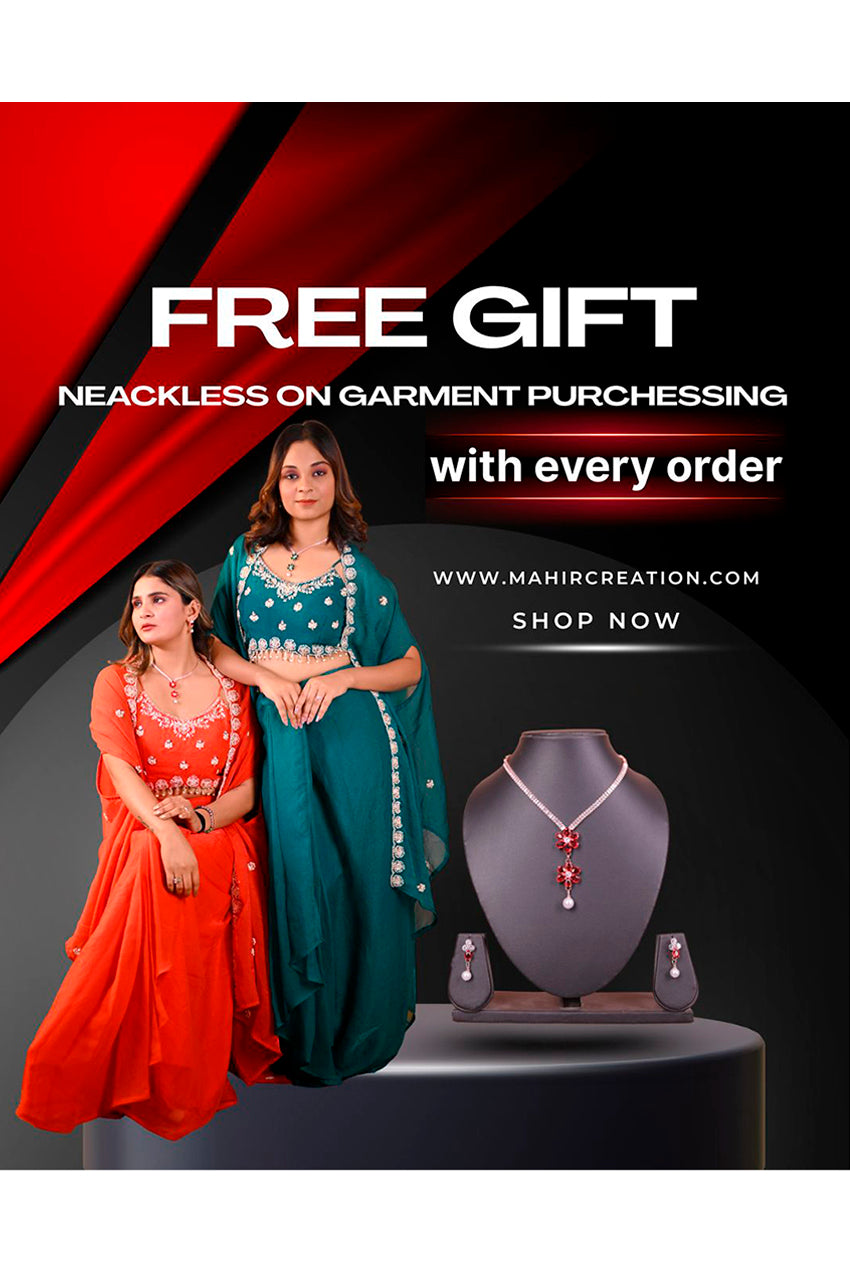 Designer orange indo western skirt set with free necklace gift for women