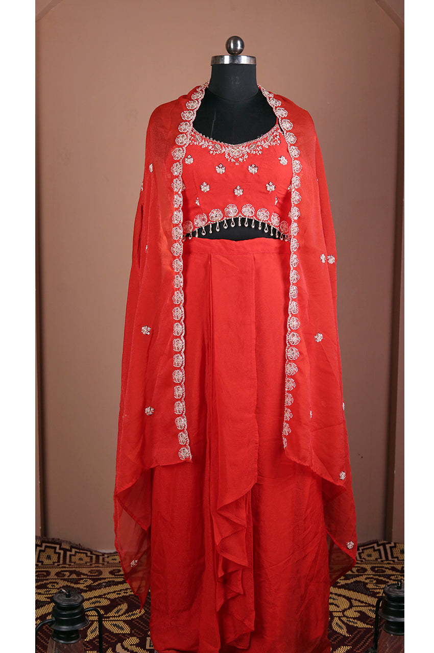 Designer orange indo western skirt set real look outfit for women festive wear