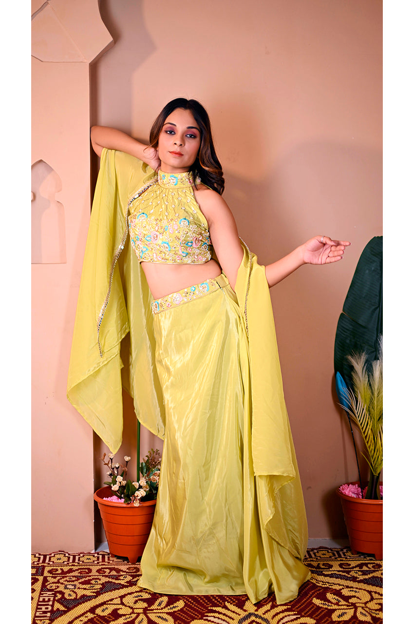 Trendy Parrot Indo Western Lehenga Set Wedding