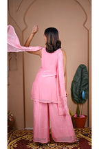 Pink Plazo Set with Fancy Dupatta Back View for Women Designer Wedding Outfit