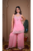 Pink Plazo Set with Fancy Dupatta Front View for Women Party and Festive Wear