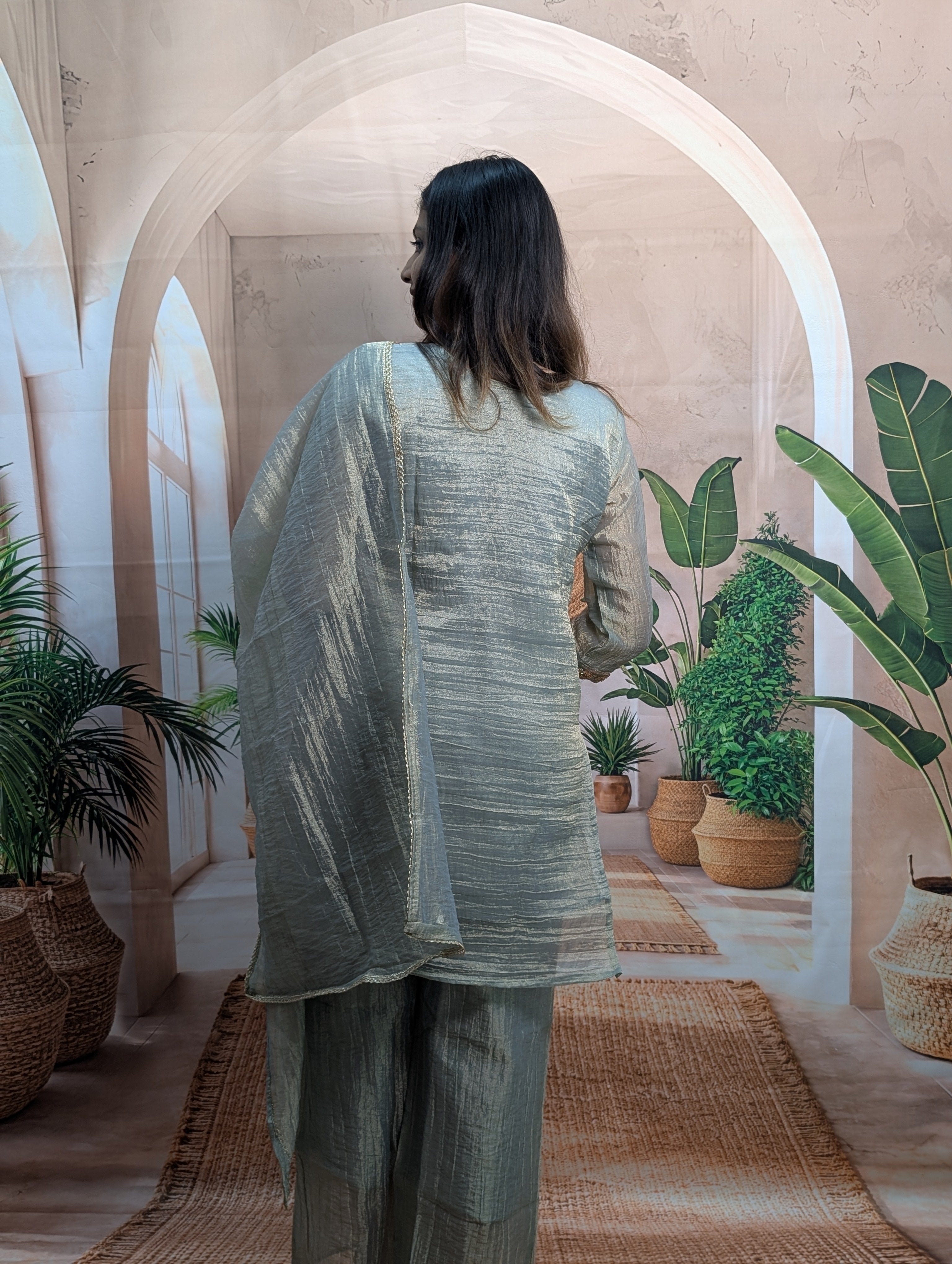 Premium Light Rama Salsa Palazzo Suit for Women Back View in Premium Salsa Fabric Fully Stitched