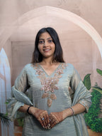 Premium Light Rama Salsa Palazzo Suit Heavy Beads Embroidery Work Detail on Premium Salsa Fabric