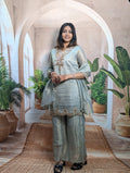 : Premium Light Rama Salsa Palazzo Suit for Women Front View with Heavy Beads Work and Fully Stitched Design