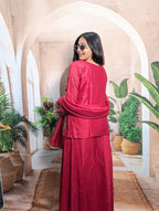 Premium Rama Pink designer palazzo suit back view with stylish embroidery and comfortable ethnic wear look