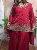 Rama Pink palazzo suit daman detail showcasing heavy embroidery and premium festive fashion style