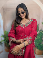 Rama Pink embroidered palazzo suit featuring heavy beads work detailing on front sleeves and daman