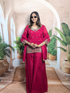 Premium Rama Pink embroidered palazzo suit for women with heavy beads work and elegant ethnic design