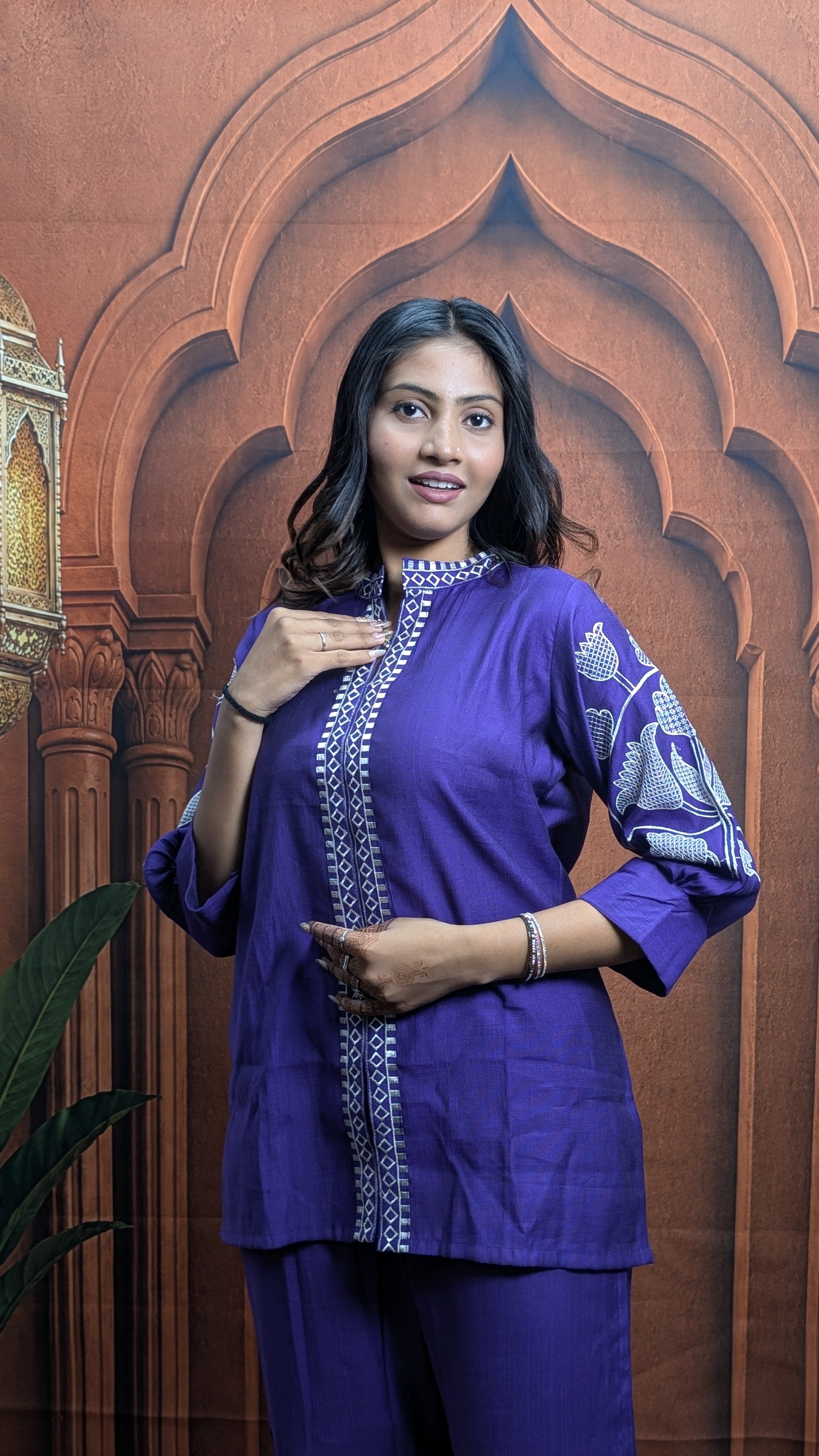 Purple Heavy Embroidered Vartican Co-Ord Set Heavy Embroidery Work Detail on Premium Vartican Fabric