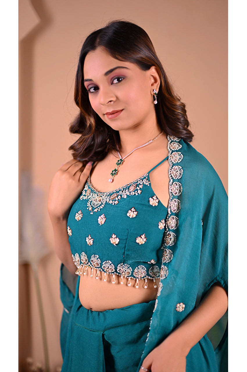 Designer Rama Indo Western Skirt Set Wedding Wear