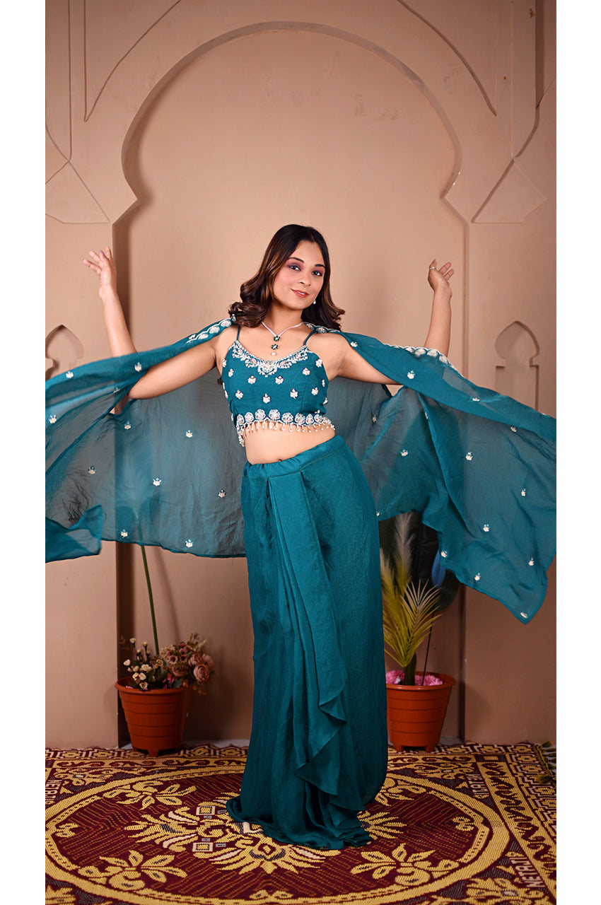 Designer Rama Indo Western Skirt Set Wedding Wear