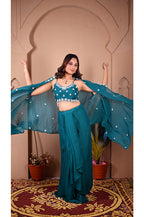 Rama Indo Western Skirt Set dupatta draping style for wedding and party wear