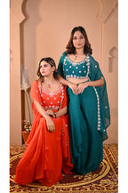Rama Orange Indo Western Skirt Set full look, stylish outfit for festive weddings