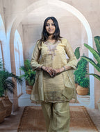 Royal Golden Salsa Designer Palazzo Suit for Women Front View with Heavy Beads Work and Fully Stitched Design