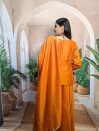 Royal Orange Vichitra Designer Palazzo Suit for Women Back View in Premium Vichitra Fabric Fully Stitched