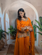 Royal Orange Vichitra Designer Palazzo Suit Premium Vichitra Fabric Detail with Heavy Beads Work