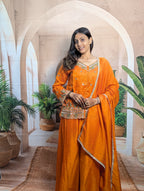Royal Orange Vichitra Designer Palazzo Suit for Women Front View with Heavy Beads Work and Fully Stitched Design