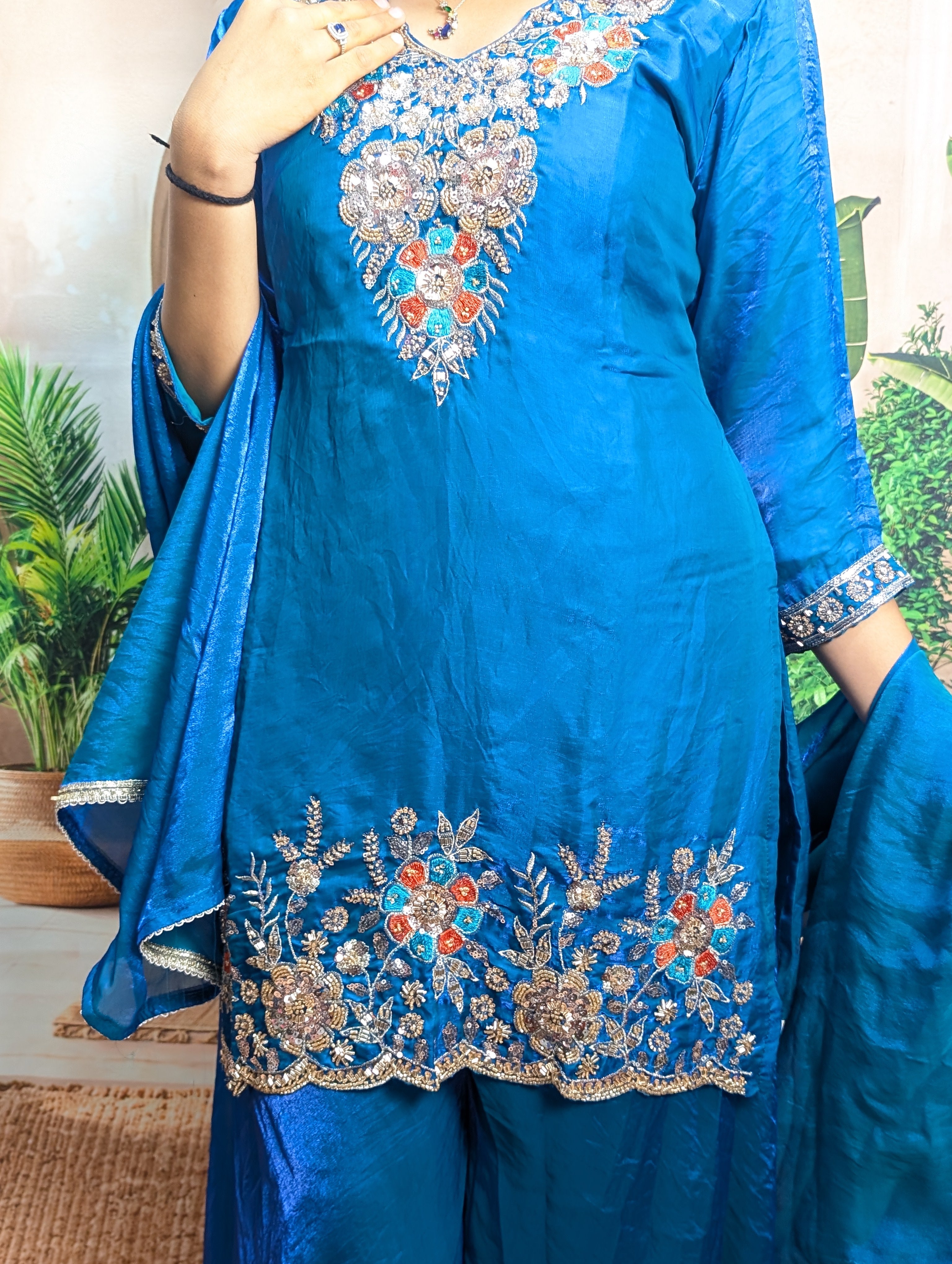 Royal Rama Fendy heavy beaded work view with intricate embellishment on premium Fendy fabric