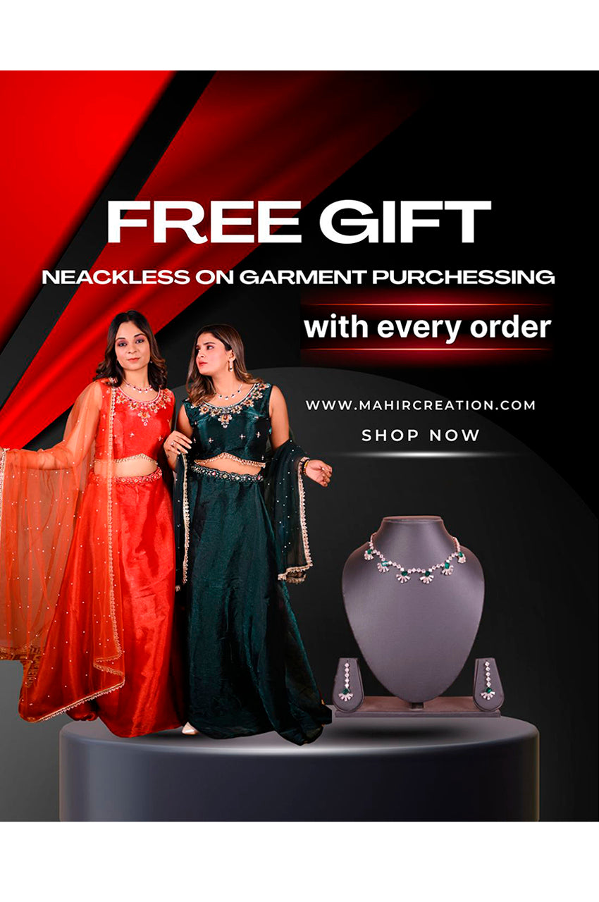 Rust and Green Indo Western Lehenga Set with free necklace gift, bridal festive appearance