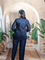 Premium stylish navy blue designer co-ord set back view for women with graceful fashionable styling