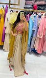 Elegant Mustard Three Piece Outfit with Fancy Shrug – Festive Ready